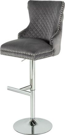 Global Interiors Höhenverstellbarer Design Barstuhl Castle Deluxe mit Löwenkopf - Edelstahl/Grau