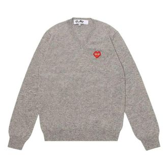 Comme Des Gar&ccedil;ons FW25 Heart V Neck Pullover Light Grey AZ-N082-051-2