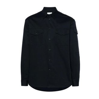 Alexander McQueen Logo Tape Military Shirt - male - Alexander McQueen - Casual Shirts - Blue - M - Shirts