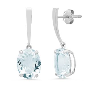 MAX + STONE 14k Yellow or White Gold 10x8mm Oval Cut Gemstone Drop Dangle Earrings