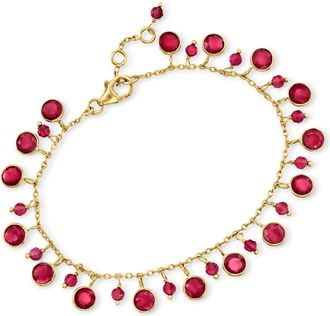 Ross-Simons Ruby Drop Bracelet in 18kt Gold Over Sterling