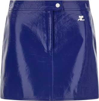 Courr&egrave;ges Reedition Vinyl Mini Rok - Dames - Korte rokken - Blauw - M - Katoen - Rokken