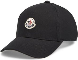 Moncler Logo Patch Cotton Gabardine Baseball Cap in 999-Black at Nordstrom