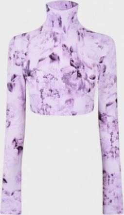 Off-white Womens Off-White Chinese Cropped Long Sleeve Tee Purple - Size: 18/16