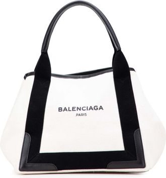 Balenciaga Black Ivory Canvas Leather Pouch Tote Bag (Pre-Owned)