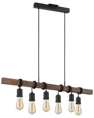 Eglo Eglo Violon 6 Light Open Bulb Linear Pendant With Black & Dark Brown Finish