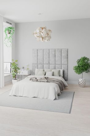 Aspire Home Accents EasyMount Wall Mounted Upholstered Panels, Modular DIY Headboard in Malham Weave Fabric (Pack of 4) in Cream