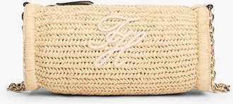Tommy Hilfiger Womens Script Monogram Raffia Chain Strap Bag - Beige