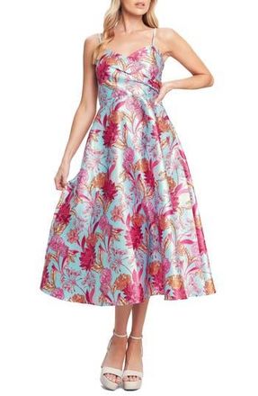 Flying Tomato Floral Satin Midi Dress in Light Blue at Nordstrom Rack, Size Large