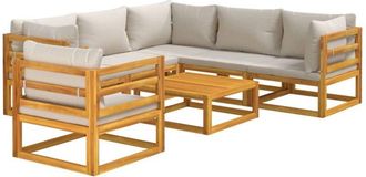 vidaXL Set Muebles De Jard&iacute;n 7 Pzas Madera Maciza Y Cojines Gris Claro Vidaxl