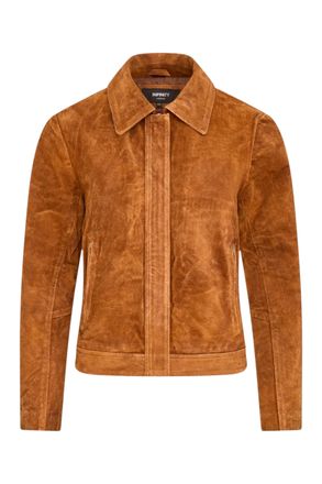 Infinity Leather Womens Tan Suede Leather Bomber Blouson Jacket - Varsity