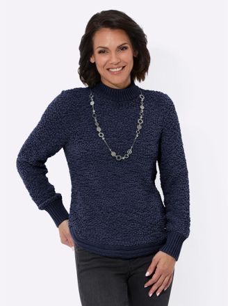 Casual Looks Strickpullover CASUAL LOOKS Pullover, Damen, Gr. 44, blau (marine), 65% Polyester, 35% Baumwolle, unifarben, Pullover Strickpullover
