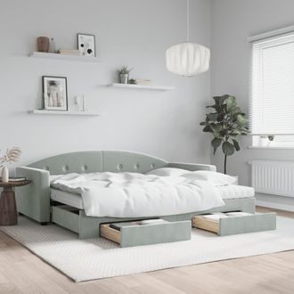 vidaXL Vidaxl - Sof&aacute; Cama Nido Con Cajones Terciopelo Gris Claro 90x190 Cm