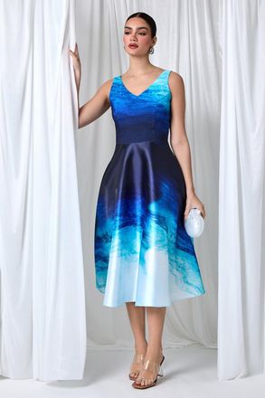 Ariella Ombre Print Satin Feel Midi Dress