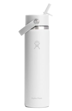 Hydro Flask 24-Ounce Wide Mouth Flex Straw Cap Bottle in White at Nordstrom