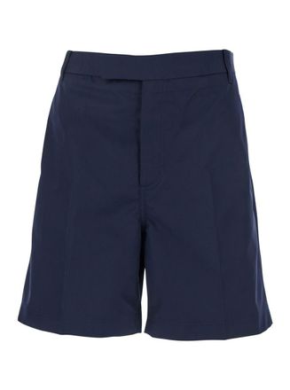 Thom Browne Blue Bermuda Pants With Logo Patch On The Rear And Belt Loops In Cotton Blend Man