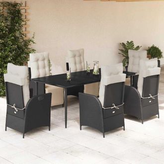 vidaXL Set De Comedor De Jard&iacute;n 7 Pzas Y Cojines Rat&aacute;n Sint&eacute;tico Negro Vidaxl