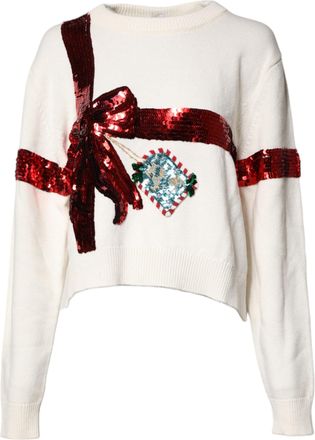 Dolce & Gabbana White Sequined Crew Neck Pullover Womens Sweater (Pre-Owned)