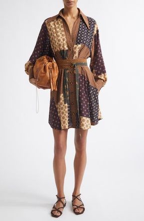 Zimmermann Patchwork Print Belted Long Sleeve Shirtdress in Geo Patch Print at Nordstrom, Size 1