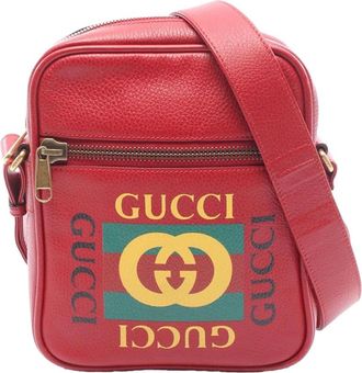 Gucci Pre-owned Cross Body Bags, female, Red, Size: ONE SIZE Pre-owned Vintage Logo Print Leather Crossbody Bag