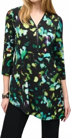 Joseph Ribkoff Sherese Silky Knit Abstract Print Tunic Top In Green Multi