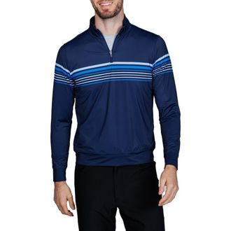 Tailorbyrd Engineered Stripe Performance Quarter-Zip Polo in Navy at Nordstrom Rack, Size Xx-Large