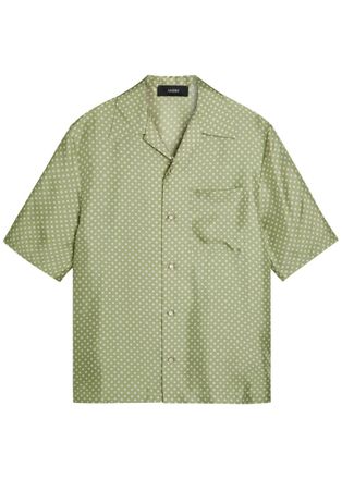 Amiri Polka Dot Pearl Button Silk Shirt - Green - XL