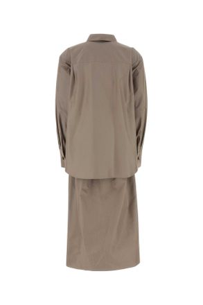 Fendi Womens Cappuccino Poplin Shirt Dress Grey Exterior: Cotton Silk Abiti