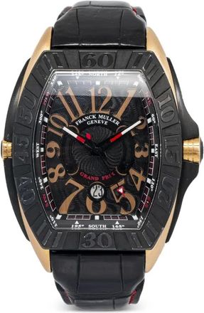 Franck Muller pre-owned Grand Prix 49mm - men - 18kt Rose Gold/Titanium/Carbon/Alligator Leather/Sapphire Crystal - One Size - Black
