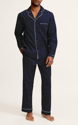 Petite Plume Midnight Hearts Woven Cotton Twill Classic Pajama Set in Navy at Nordstrom, Size X-Small