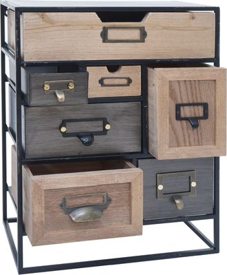 Hhg [nunca Usado] C&oacute;moda De Mesa Hhg-591, C&oacute;moda Peque&ntilde;a Con Cajones, Metal Y Madera, Estilo Vintage Y Shabby, 48 X 36 X 18 Cm