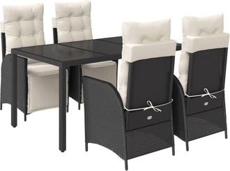vidaXL Set De Muebles Jard&iacute;n 5 Pzas Con Cojines Rat&aacute;n Sint&eacute;tico Negro Vidaxl