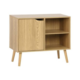 Sweeek Aparador efecto nogal 1 puerta y 2 estantes, 80cm, efecto fresno