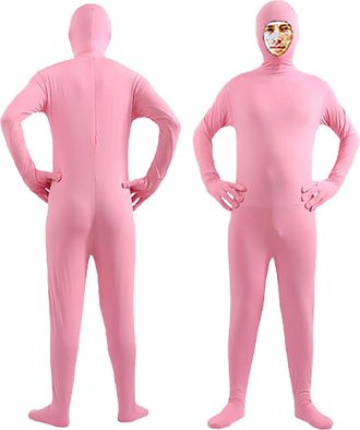 Generic Halloween Costume Adult and Kids Solid Color Bodysuit Skin Suit for Costumes and Performing Arts Unisex Tight Fitting Role Play Outfit (XXL) Pink