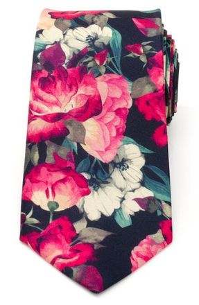 Cufflinks Inc. Painted Floral Black Silk Tie in Blue at Nordstrom