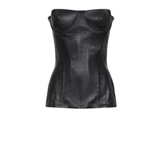 Alex Perry Sleeveless Tops, female, Black, Size: M Crocodile-Embossed Strapless Top