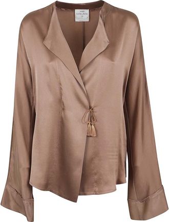 Forte_Forte MY Shirt - Dames - Blouses - Bruin - L - Satijn - Overhemden
