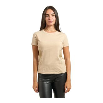 Emporio Armani T-Shirts, female, Beige, M, T-Shirt with Rhinestone Logos