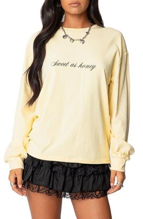 Edikted Honeybee Long Sleeve Graphic T-Shirt in Yellow at Nordstrom, Size Small