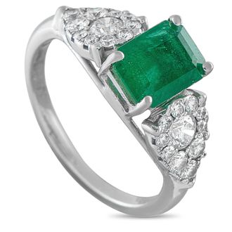 Luxury Bazaar 18K White Gold 0.50ct Diamond and Emerald Ring MF14-070726