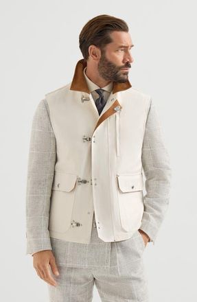 Brunello Cucinelli Cotton and linen canvas vest with suede inserts and hook fastening in White at Nordstrom, Size 56