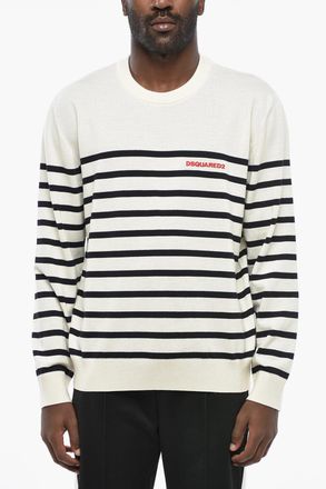 Dsquared2 Maglia Girocollo in Lana a Righe con Logo Ricamato Dsquared2