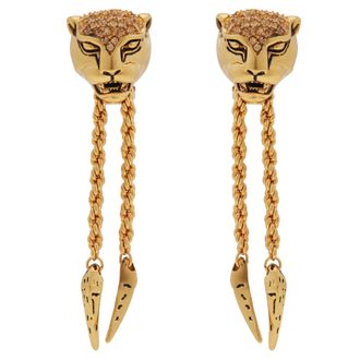 Roberto Cavalli Gold-Tone Panther Head Drop Earrings