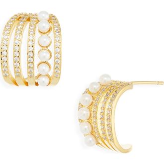Nordstrom Demi Fine Faux Pearl & Pav&eacute; Earrings in 14K Gold Plated at Nordstrom Rack