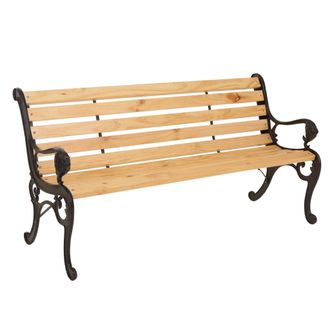 Hhg Hhg - Nunca Usado] Banco De Jard&iacute;n 444, Banco De Parque Banco De Madera De 3 Plazas, Hierro Fundido Madera De Pino, 164cm, Naturaleza