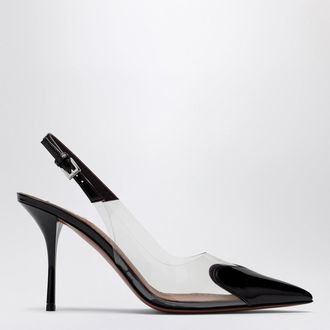 Alaia High slingback Le Coeur in aubergine patent leather