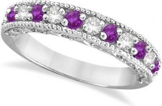 Allurez Diamond & Amethyst Band Filigree Design Ring 14k White Gold (0.60ct)