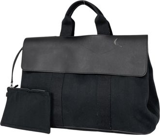 Herm&egrave;s Black Toile Chevron Leather Tote Bag (Pre-Owned)