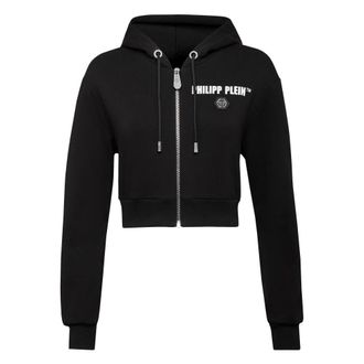 Philipp Plein Hoodie Sweatjacket Silver Fringe - Dames - Vesten met rits - Zwart - S - Katoen - Hoodies & sweatvesten