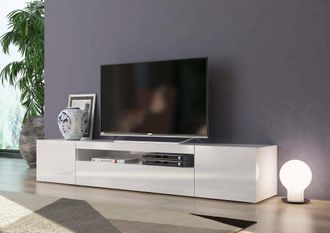 Dmora Mueble Para Tv Para Sal&oacute;n, Made In Italy, Mueble Para Tv Con 3 Puertas Y Estantes, Cm 200x40h37, Color Blanco Brillante, Con Embalaje Reforzado - Dmor